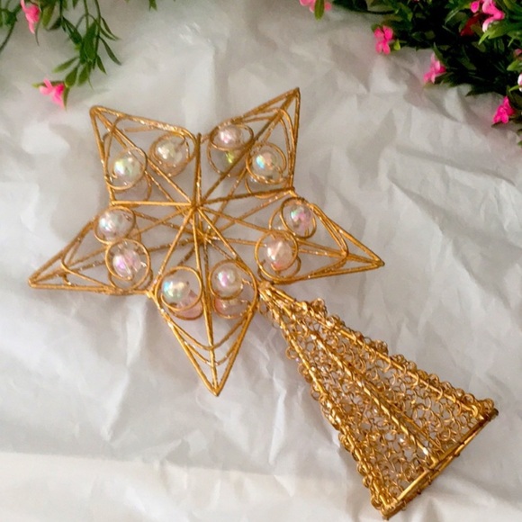 9”x 6” Unique Xmas 3D Glittery Gold Star Tree Topper - Picture 3 of 8